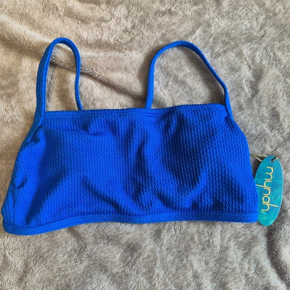Mynah Womens Square Neck Bikini Top Sharp Blue Smocked Textured Swim XS NEW